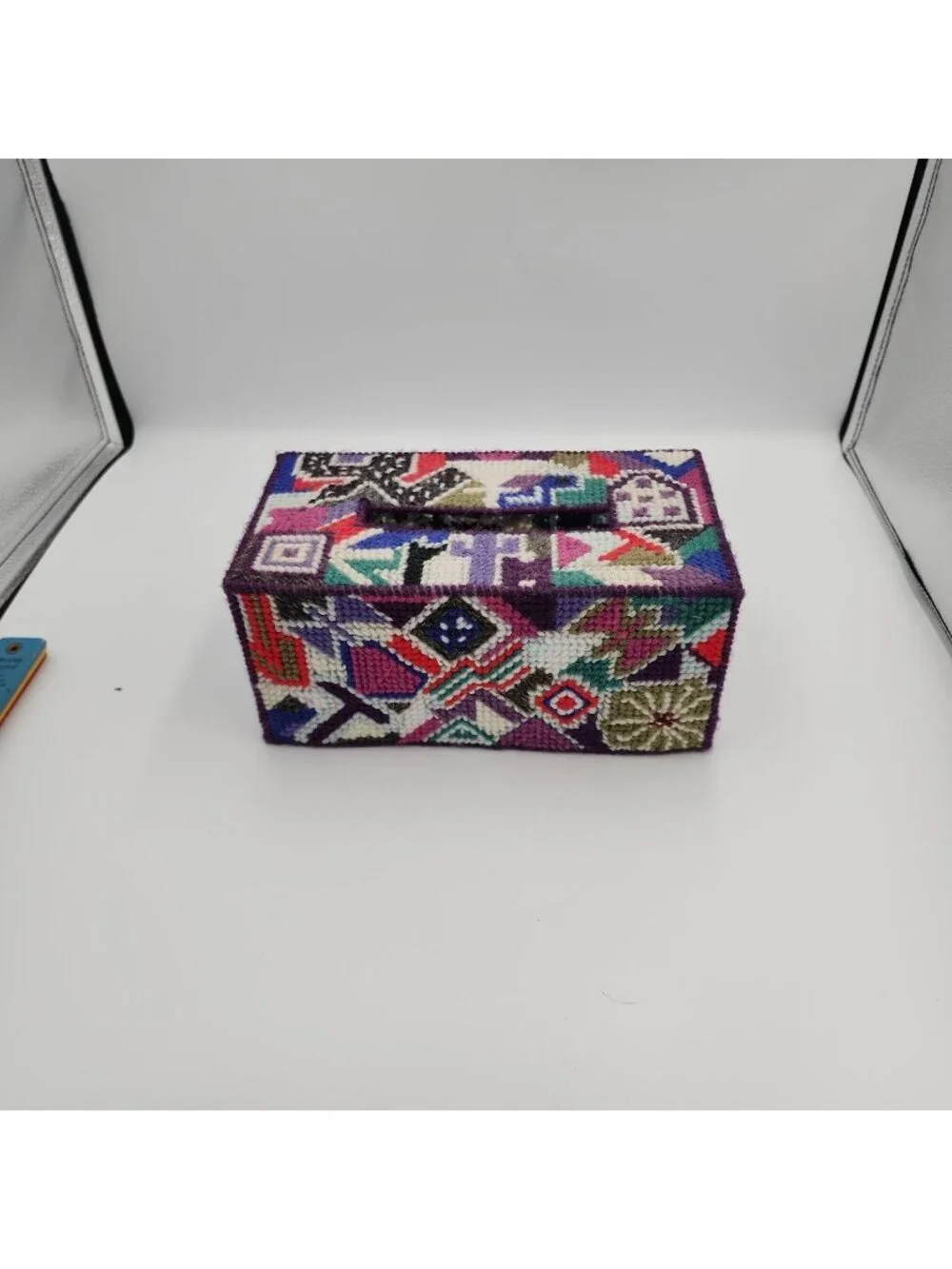 Vintage Handmade Plastic Canvas Tissue Box Cover Topper Rectangle